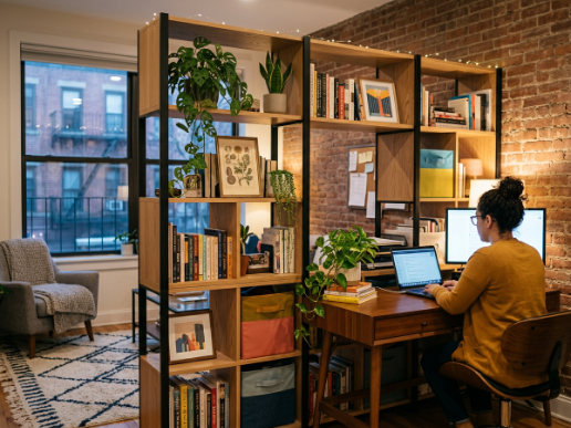 creative uses temporary wall NYC apartment home office divider